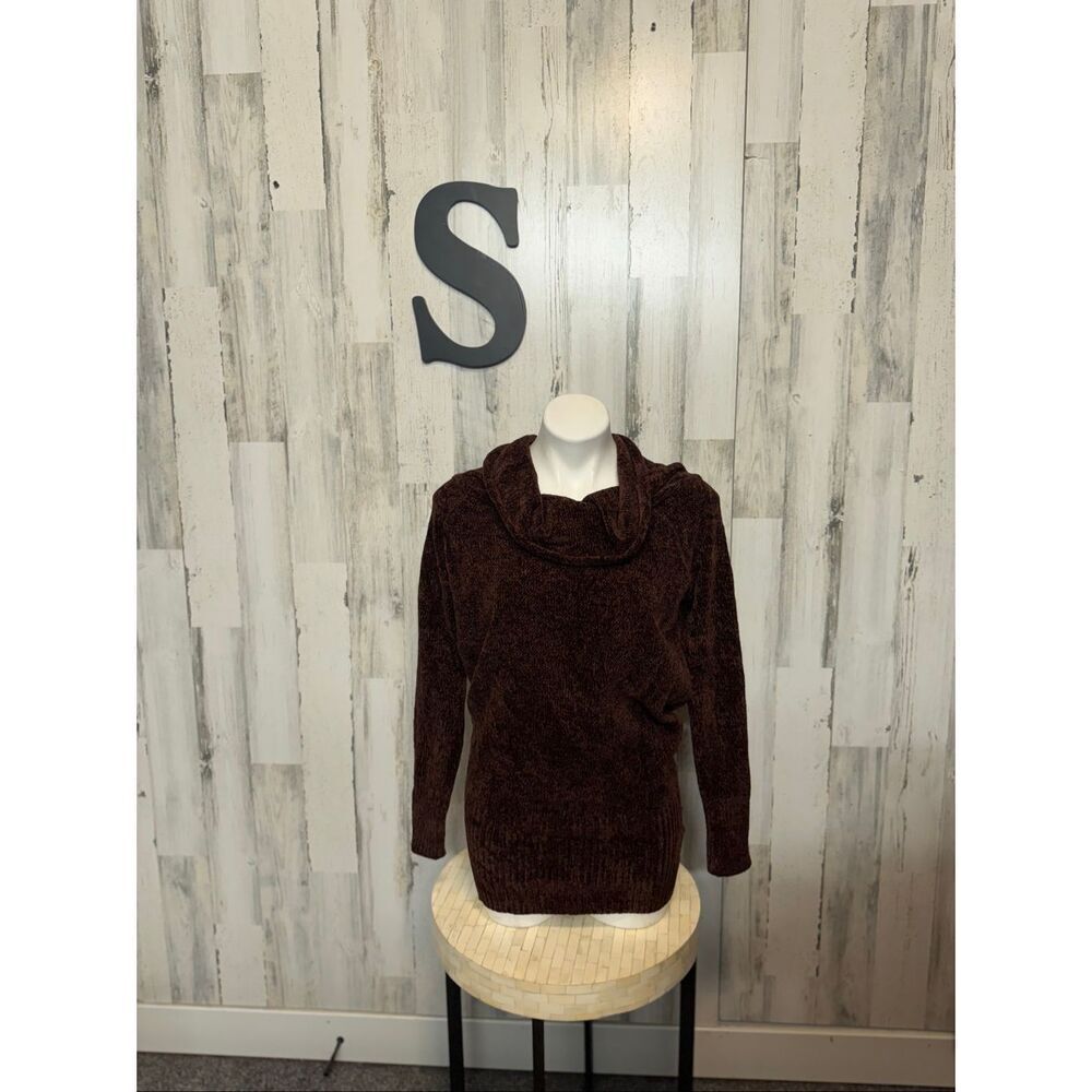 Revamped Brown Chenille Cowl Neck Tunic Sweater Soft Knit Pullover Size S